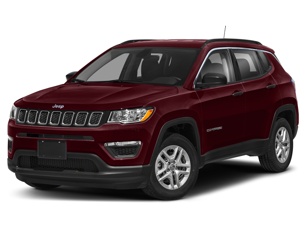 2021 Jeep Compass Latitude in Velvet Red Pearlcoat — front three-quarter view